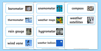 Weather Instrument Word Cards - weather instruments, weather, weather meters, weather meter word cards, weather instument names, weather word cards, ks2 