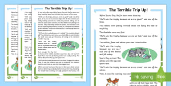 The Terrible Trip Up Differentiated Story - Sports Day, P.E., comprehension, Race, Fiction, Teamwork, Values