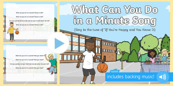 What Can You Do in a Minute? Song PowerPoint - second, mimute, hour, time, clock, watch, early maths, time vocabulary, sequencing