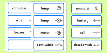 Electric Circuit Symbol Word Cards - Electric, circuit, word cards, cards, flashcards, safety, safe, sign, banner, poster, display, power, electricity, battery