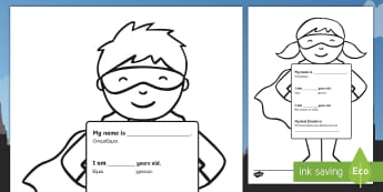 All About Me Superhero Activity Sheet English/Greek - Ourselves, All about me, family, Ks1, Y1, Year 1, EYFS, Reception, Growing, growth, EAL, Greek, GR