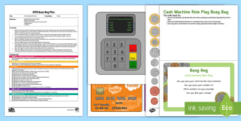EYFS Cash Machine Role Play Busy Bag Plan and Resource Pack - money, cash, pounds, penny, pennies, role play, bank, eyfs, planning, plan