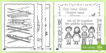 Back to School Themed Mindfulness Colouring Page English/German - EAL, German, Back to School Themed Mindfulness Colouring - adult colouring, returning, new starters,