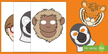 Who's at the Zoo? Story Role-Play Masks - exploring my world, aistear, characters, play, animals, monkey, tiger, elephant, Irish