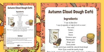 Autumn Cloud Dough Cafe Recipe - instructions, KS1, early years, food 