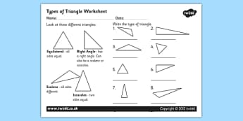 Types of Triangles Activity Sheet - triangles, shapes, types of triangles, triangle worksheet, angles, triangle angles, triangle labelling worksheet, maths