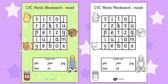 CVC Wordsearch Mixed - CVC words, word search, word games, games