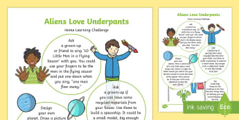   Home Learning Challenge Sheet Nursery FS1 - EYFS, Aliens Love Underpants, Claire Freedman, Ben Cort, home learning, homework, space, planets, ac