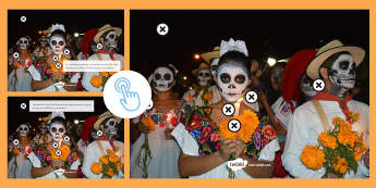 KS3 Mexican Day of the Dead Picture Hotspots Spanish - Halloween, Day, Dead, Vocabulary, Spellings, Mexico, Traditions, Festivities, Celebrations, Hotspots
