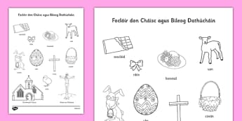 Foclóir don Cháisc agus Bileog Dathúcháin Gaeilge - irish, gaeilge, easter, vocabulary, colouring, worksheet