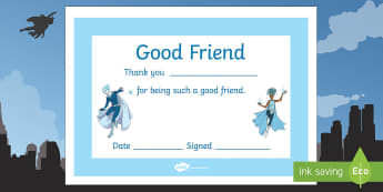 Anti-Bullying Week Superhero Good Friend Certificate