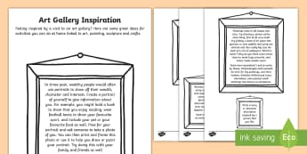 Art Gallery Inspiration Activity Sheet - Painting, drawing, creative, family, parents, holidays, day trip, visit, worksheet