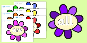 Tricky Words on Flowers - Tricky words, DfES Letters and Sounds, Letters and sounds, display, words