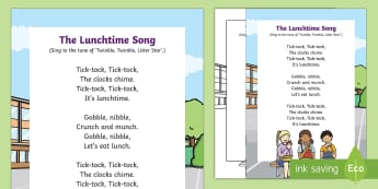 The Lunchtime Song - lunch, time of day, lunchtime, time vocabulary, clock, watch, tick tock