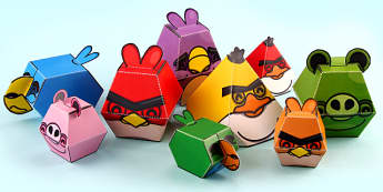 3D Shape Throwing Birds Printable Display - 3d shape, throwing birds, 3d, shape, birds, throw, angry birds, paper craft, paper model, paper, craft, model