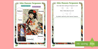 CfE (Early) Appreciating Art John Duncan Ferguson Activity Sheet - Art, Artists, Artwork, Scottish, John Duncan Fergusson, Appreciating,Scottish, Worksheet