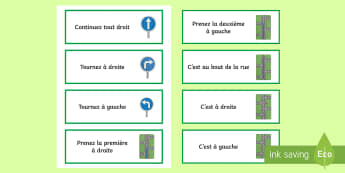 Directions Word Cards - KS3, French, Home, Town,directions, ville, rue, road,French, a droite, a gauche, tout droit