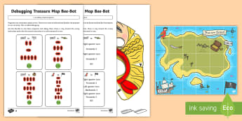Create and Debug Programs with Treasure Map Bee-Bot Activity Pack - KS1, curriculum aims, computing, Bee-Bot, instructions, algorithms, debug, create, mat, control, pro