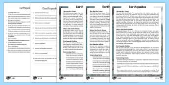 Earthquakes Differentiated Reading Comprehension Activity