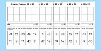 Ordering Numbers  -20 to 20 Activity