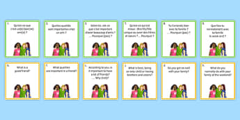 General Conversation Question Pair Cards Me My Family and Friends - french, Conversation, Speaking, Questions, Family, Friends, Relationships, Marriage, Rapports, Mariage, Famille, Amis, Copains, Cards, Cartes