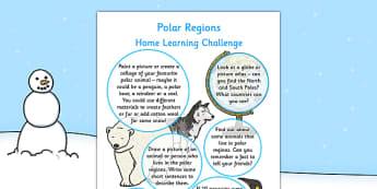 EYFS Polar Regions Home Learning Challenge Sheet Reception FS2 - EYFS planning, early years activities, homework, snow, arctic, antarctic, North Pole, South Pole