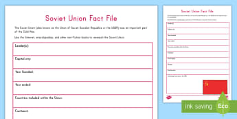 Soviet Union Research Fact File - Cold War, USA, United States, Russia, Soviet Union, Conflicts, Wars, American History, worksheet