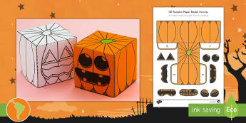 Simple Make Your Own 3D Pumpkin Halloween Paper Craft US English/Spanish (Latin) - pumpkin, halloween, models, halloween activities, paper model, pumpkin, spanish, eal, poción, pocio