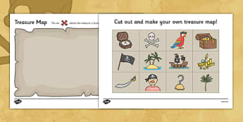 Treasure Map Design Activity - Worksheets, Pirate, Pirates, Topic, cutting, fine motor skills, activity,  pirate, pirates, treasure, ship, jolly roger, ship, island, ocean