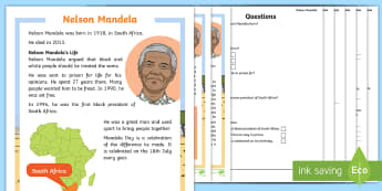 KS1 Nelson Mandela Differentiated Reading Comprehension Activity - Black History, Mandela Day, President, South Africa, Justice
