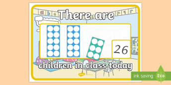 There are Children in Class Today with Number Shapes A4 Display Poster - display, numicon, number shape, classroom organisation, safeguarding, numeracy display, how many in 