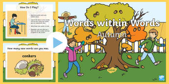 KS1 Autumn Words Within Words PowerPoint - spellings, patterns, language, Seasons, Autumnal
