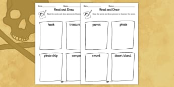 Pirates Read and Draw Worksheet - pirate, reading, drawing, game