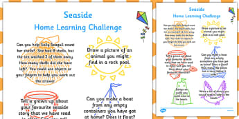 EYFS Seaside Themed Home Learning Challenge Sheet Reception FS2