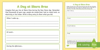 Skara Brae Diary Entry Activity - Language, Neolith, Orkney, Writing, first person, Stone Age, creative, role,
