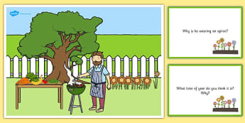 Barbecue Scene and Question Cards - barbeque, questions, comprehension pack
