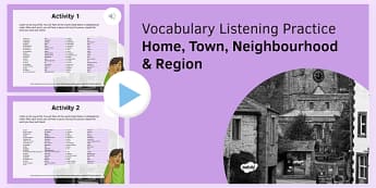 Home, Town, Neighbourhood & Region Vocabulary Listening Practice PowerPoint-French
