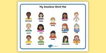 My Feelings Word Mat - Word mat, writing aid, emotions, Feelings, All about me, ourselves, feelings display, feelings banner, emotions display, expression, happy, sad, angry, scared