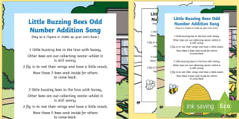 Little Buzzing Bees Odd Number Addition Rhyme - singing, song time, maths, mathematics, add, 2, addition, adding, plus, counting, bumble bee