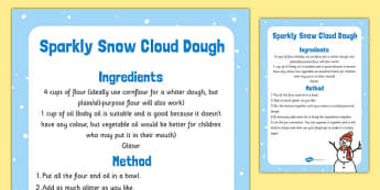 Sparkly Snow Cloud Dough Recipe - sparkly snow, cloud dough, recipe
