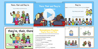 There, Their and They're Homophones Resource Pack - homophones, there, their, they're