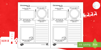 Comparing Christmas Around the World Writing Frames English/Hindi - christmas frames, celebration, food, festival, pictures, nations, flags