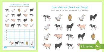 Farm Animals Count and Graph Activity Sheet - Early Childhood Animals, Animals, Pre-K Animals, K4 Animals, 4K Animals, Preschool Animals, Farm Ani
