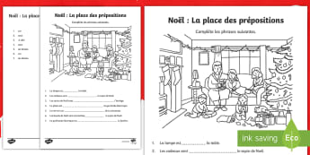 Feuille d'activité sur le thème de Noël : La place de la préposition - grammaire, hiver, compléter, phrase, cycle 2,French