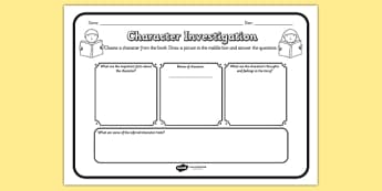 Character Investigation Reading Comprehension Activity - character investigation, comprehension, comprehension worksheet, character, discussion prompt, reading 