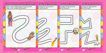 Diwali Pencil Control Path Worksheets - fine motor skills, hindu