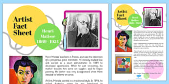 Artist Fact Sheet Henri Matisse - artist, fact, henri, matisse