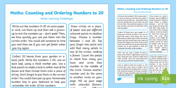 EYFS Maths: Counting and Ordering Numbers to 20 Home Learning Challenges - EYFS, Number, ELG, mathematics, early years, EYFS Planning, homework, home learning, parents, carers