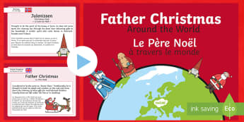 Father Christmas Around the World PowerPoint English/French - christmas, world, santa, japan, france, russia, cultures, reindeer