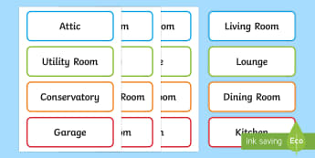 Rooms in the House Labels - rooms in the house labels, rooms, house, different, bathroom, kitchen, lounge, living room, bedroom, cellar, labels, signs, sticker, poster, sign